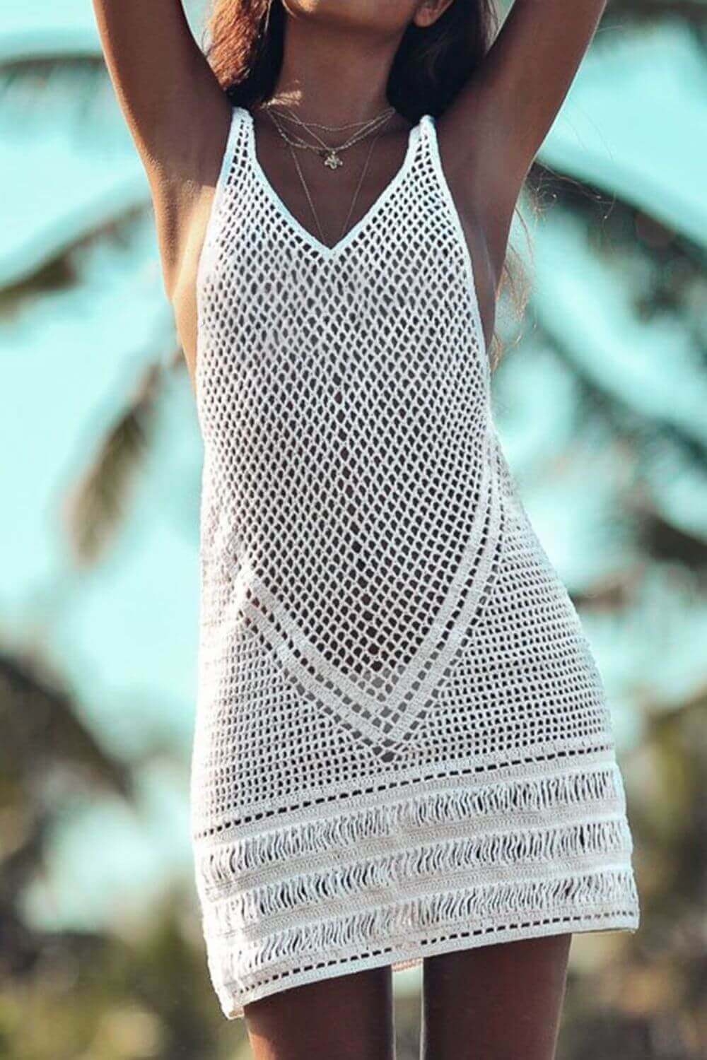 DOUBLE TAKE Openwork V-Neck Tank Knit Cover Up at Bella Road