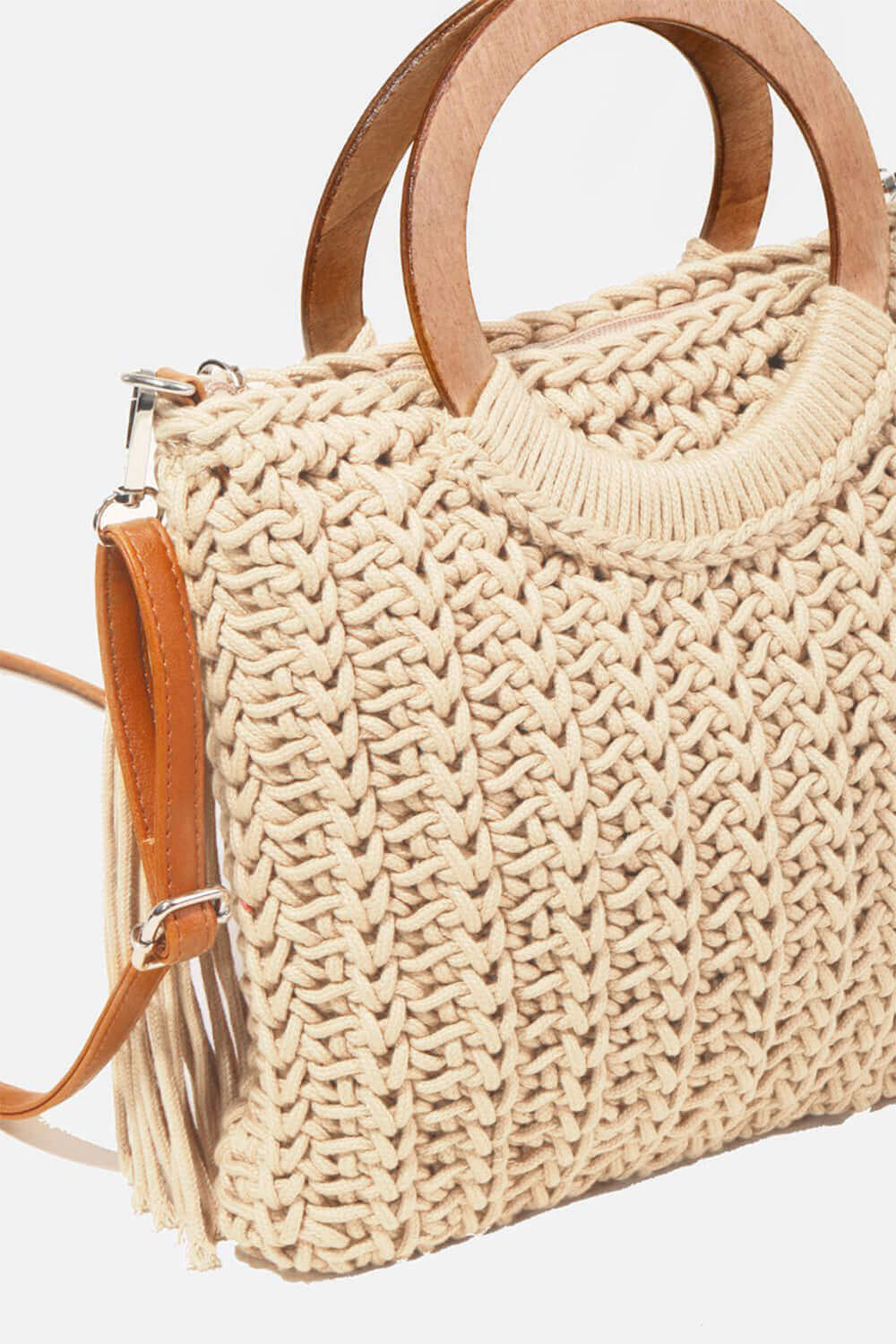 FAME Crochet Knit Convertible Tote Bag with Tassel at Bella Road