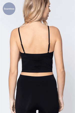 ACTIVE BASIC Round Neck Crop Rib Seamless Cami at Bella Road