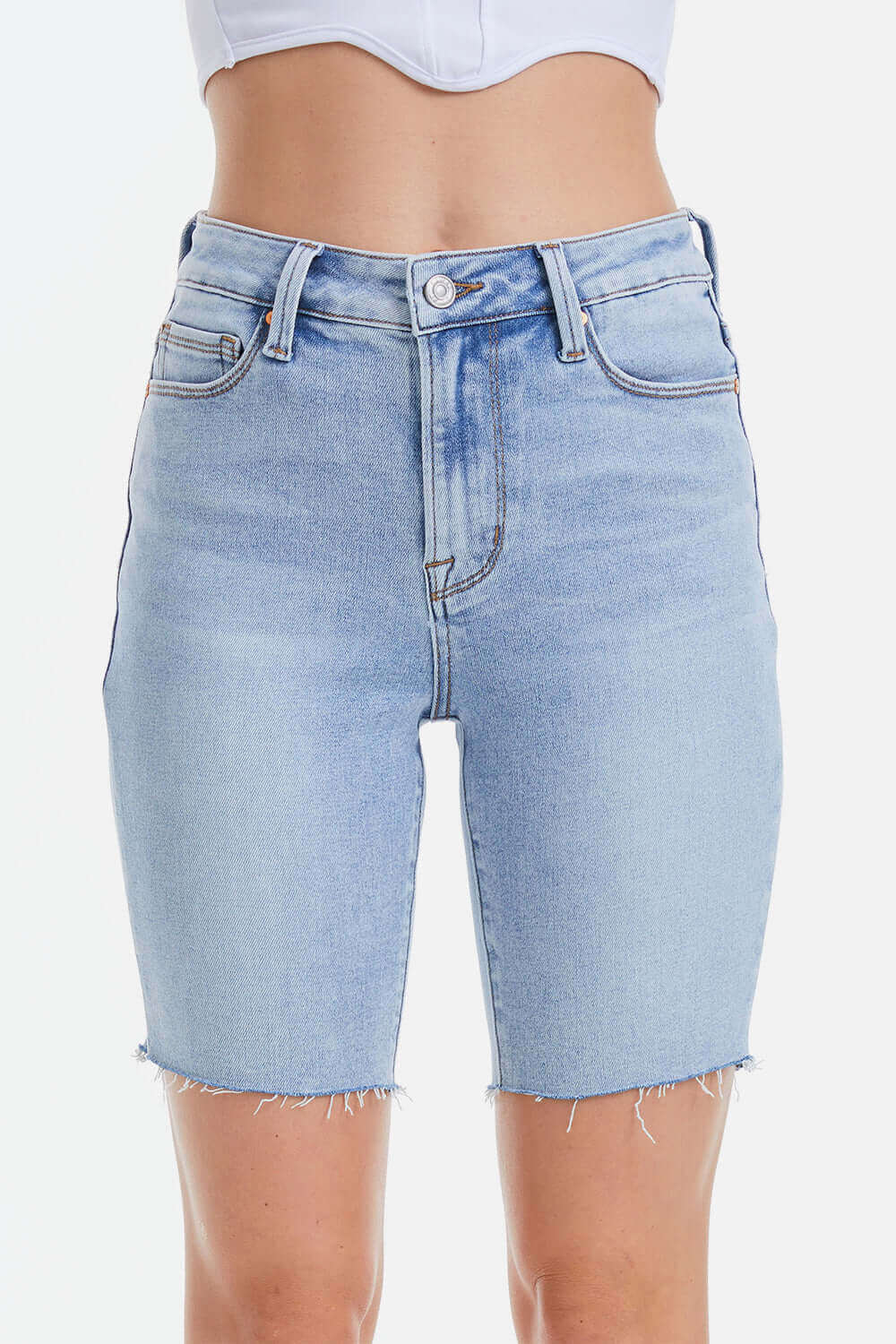 BAYEAS Mid Rise Stretch Denim Shorts at Bella Road