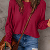 Round Neck Long Sleeve T-Shirt | Full Size - Deep Red