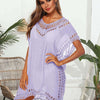 Cutout V-Neck Short Sleeve Cover-Up - Lavender