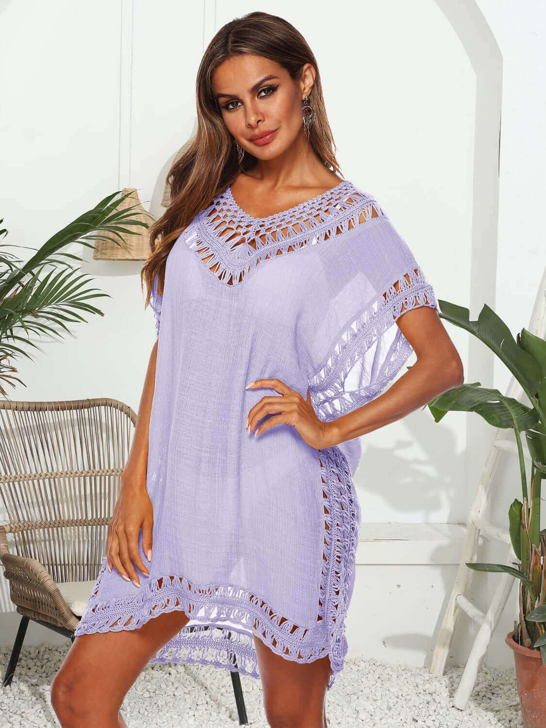 BELLA ROAD Cutout V-Neck Short Sleeve Cover-Up at Bella Road