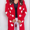 Bella Road Heart Open Front Long Sleeve Cardigan - Red