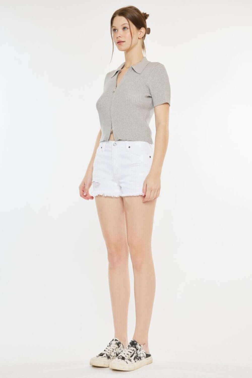 KANCAN Raw Hem Distressed Denim Shorts at Bella Road