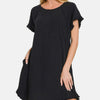 Fringe Edge High Low Flowy Dress with Pockets - Black