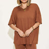 V-Neck Drop Shoulder T-Shirt and Shorts Set | Full Size - Chestnut