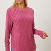 Ribbed Thumbhole Sleeve T-Shirt - Hot Pink