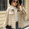 Bella Road Plaid Collared Neck Long Sleeve Jacket - Tan