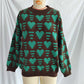 Bella Road Heart Contrast Long Sleeve Dropped Shoulder Sweater in brown with teal heart pattern displayed on mannequin