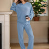 Bella Road Dropped Shoulder Long Sleeve Hoodie and Pants Set - Light Blue