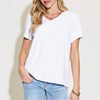 V-Neck High-Low T-Shirt | Full Size - White