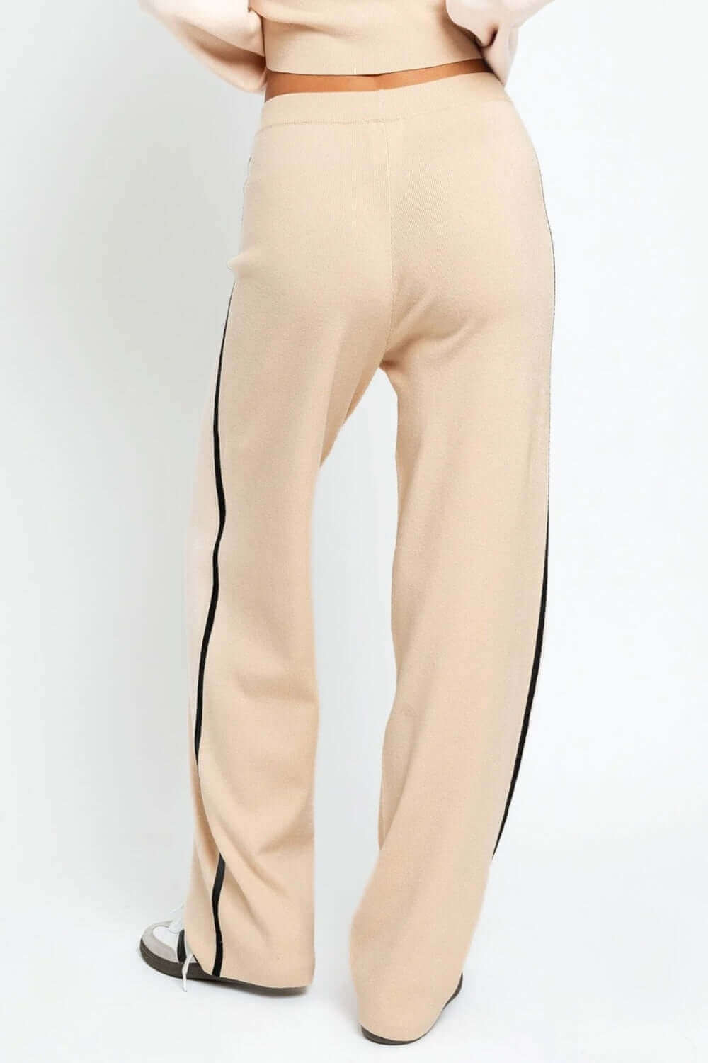 TASHA APPAREL Contrast Trim High Waist Wide Leg Sweater Pants at Bella Road