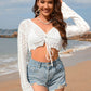 BELLA ROAD Drawstring Openwork Long Sleeve Cover-Up at Bella Road