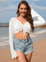 BELLA ROAD Drawstring Openwork Long Sleeve Cover-Up at Bella Road