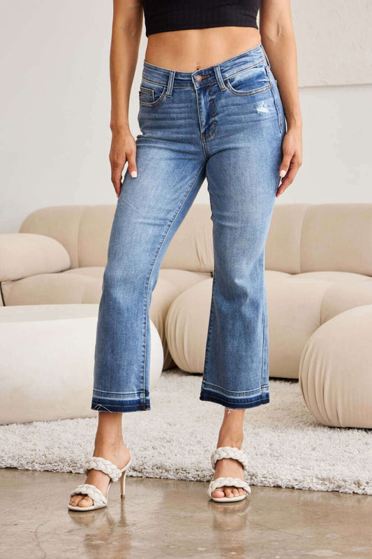 JUDY BLUE Full Size Release Hem Cropped Bootcut Jeans at Bella Road
