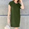 Round Neck Short Sleeve Dress with Pockets | Full Size - Moss