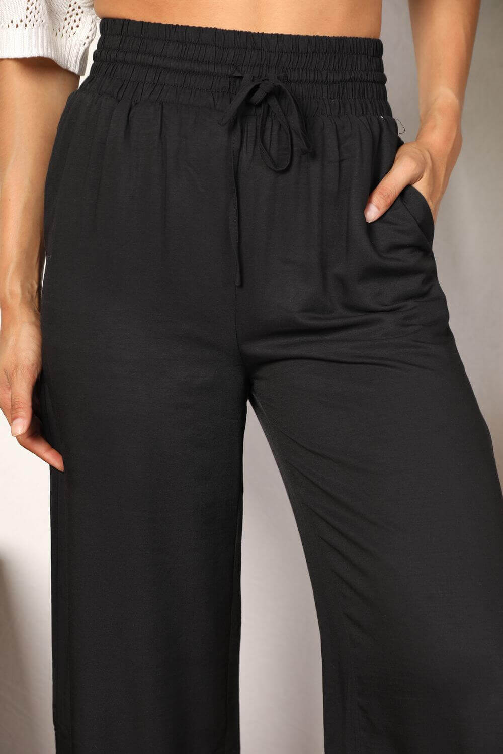 DOUBLE TAKE Drawstring Smocked Waist Wide Leg Pants at Bella Road