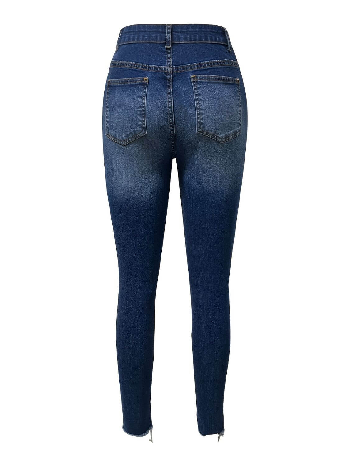 Back view of Bella Road Denim Distressed Skinny Jeans showcasing trendy faded design and functional pockets.