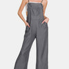 Zenana Washed Adjustable Strap Wide Leg Denim Overalls - Black