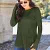 Round Neck Long Sleeve T-Shirt - Army Green