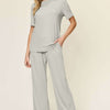 Round Neck Short Sleeve T-Shirt and Wide Leg Pants Set | Full Size - Light Gray