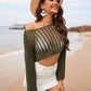 BELLA ROAD Openwork Boat Neck Long Sleeve Cover-Up at Bella Road