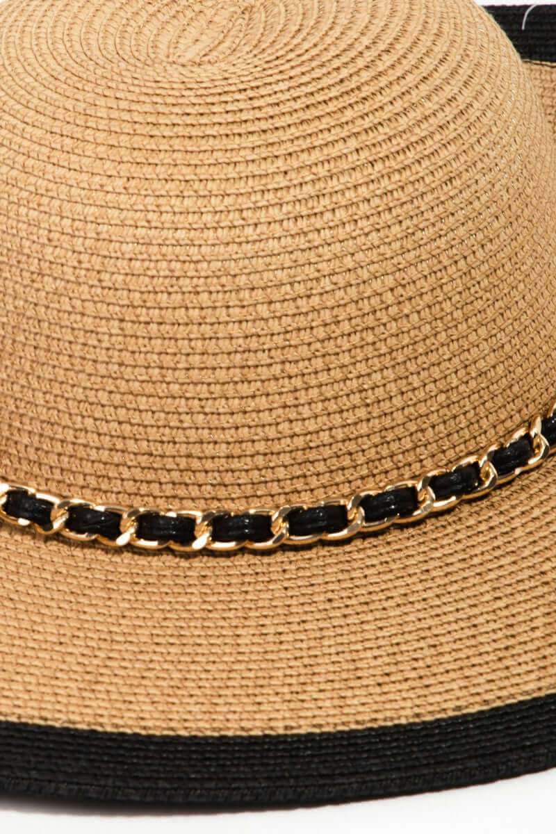 FAME Chain Black Trim Straw Hat at Bella Road