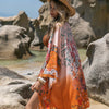 Bella Road Swim Printed Open Front Long Sleeve Cover-Up - Orange