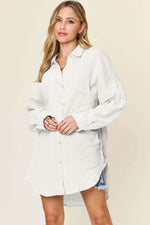 DOUBLE TAKE Full Size Pocketed Texture Button Up Shirt at Bella Road