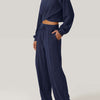 Bella Road Crisscross Round Neck Top and Drawstring Pants Set - Navy