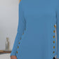 Blue FAM-FAM round neck long sleeve t-shirt with decorative buttons, showcasing comfort and style for casual occasions.