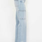 Side view of high waist straight cargo jeans with multiple pockets by Judy Blue Jeans