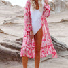 Printed Long Sleeve Tie Front Cover Up - Strawberry