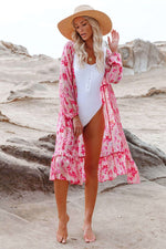 BELLA ROAD Printed Long Sleeve Tie Front Cover Up at Bella Road