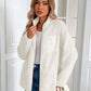 Woman wearing Ivy Lane Zip Up Long Sleeve Fuzzy Jacket in monochrome white, cozy and stylish for chilly days.