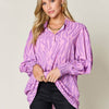 Printed Smocked Long Sleeve Blouse | Full Size - Lavender