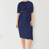 Pleated Dolman Sleeve Dress - Navy