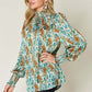 DOUBLE TAKE Full Size Printed Smocked Long Sleeve Blouse at Bella Road