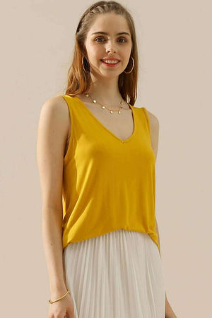 NINEXIS Full Size V-Neck Curved Hem Tank at Bella Road