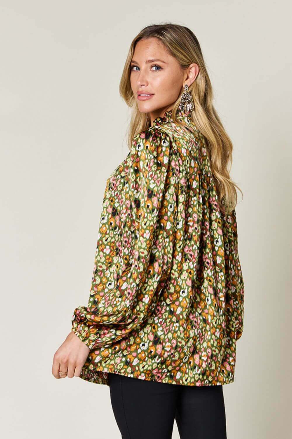 DOUBLE TAKE Full Size Printed Long Sleeve Blouse at Bella Road