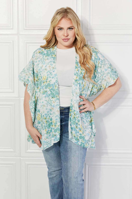 JUSTIN TAYLOR Fields of Poppy Floral Kimono in Green at Bella Road