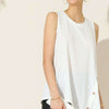 Round Neck Button Side Tank - White