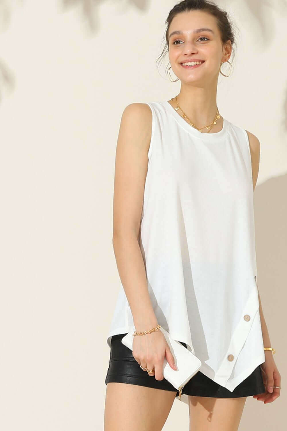 NINEXIS Round Neck Button Side Tank at Bella Road