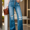 Distressed Button-Fly Jeans with Pockets - Medium