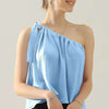 One Shoulder Bow Tie Strap Satin Silk Top - Blue