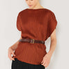 Rib Pleated Oversized Dolman Sleeve Top - Brown