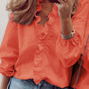 Ruffled V-Neck Long Sleeve Blouse - Pumpkin