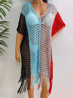 BELLA ROAD Fringe Color Block Scoop Neck Cover Up at Bella Road