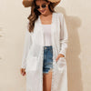 Lace Detail Open Front Long Sleeve Cover-Up - White